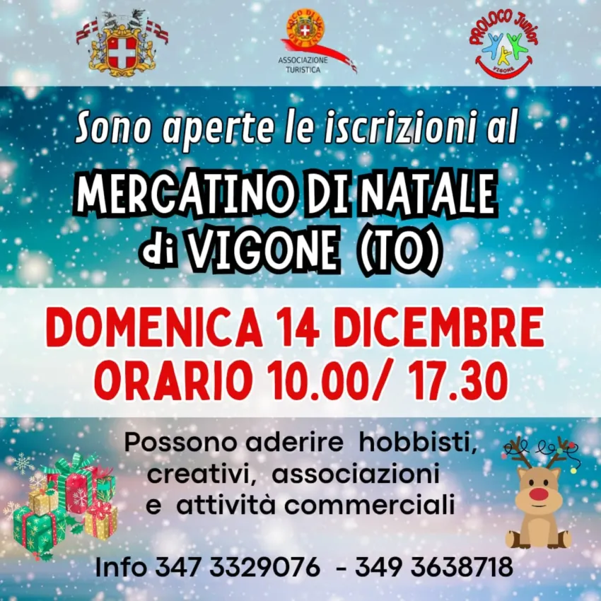 Mercatino di Natale Vigone - Via Umberto I, Vigone (TO) - ✨ MAGIA DI NATALE A VIGONE (TO) ✨
 
Il 14 DICEMBRE festa di Natale nel centro storico di Vigone (TO). Per l'occasione è previsto il consueto mercati...