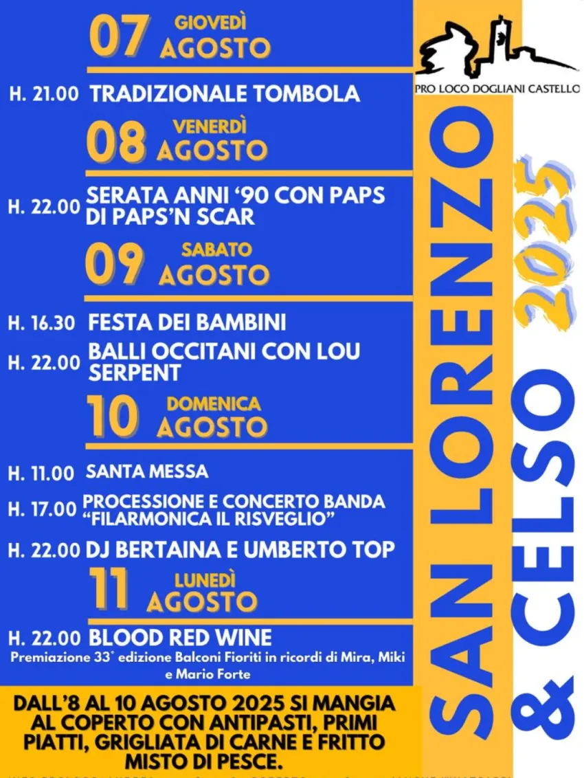 SAN LORENZO & CELSO 2025 - Dogliani Castello, Dogliani (CN) - Segnate tutto sul calendario!Vi aspettiamo!Are you ready?#ProLoco #AÜTÜT #FestaSanLorenzo #Langhe #DoglianiCastello #Dogliani #Festa #party #cocktail...
