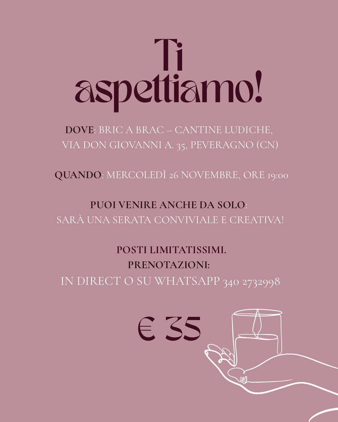 APERICANDLE | Workshop + Apericena -  Bric a Brac, Via Don Giovanni A. 35 – Peveragno (CN) , Peveragno (CN) - 🕯️ APERICANDLE | Workshop + ApericenaUn’esperienza che profuma di creatività e Natale: un evento artigianale dove, guidati da Antonella e Carmela di P...