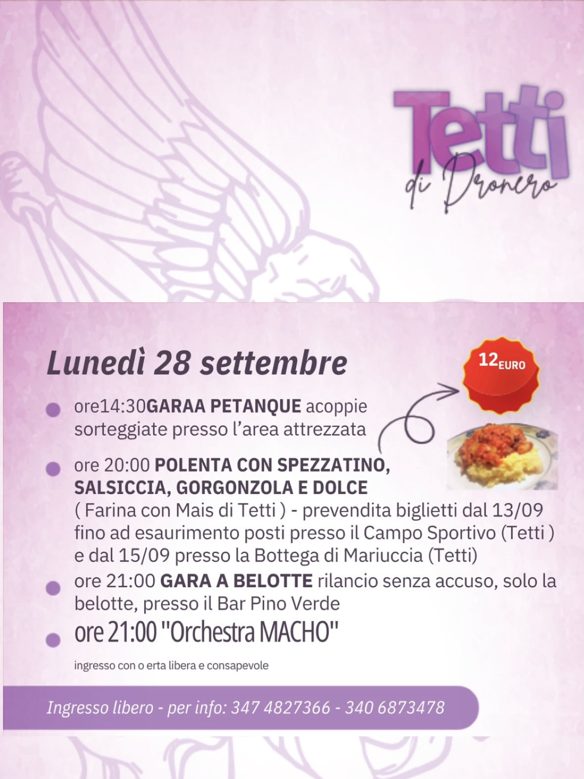Festa Patronale di San Michele Arcangelo - Tetti di Dronero, Dronero (CN) - 🎉 Festa Patronale di San Michele Arcangelo a Tetti di Dronero
📅 Dal 25 al 28 settembre
Quattro giornate all'insegna della tradizione, del buon cibo...