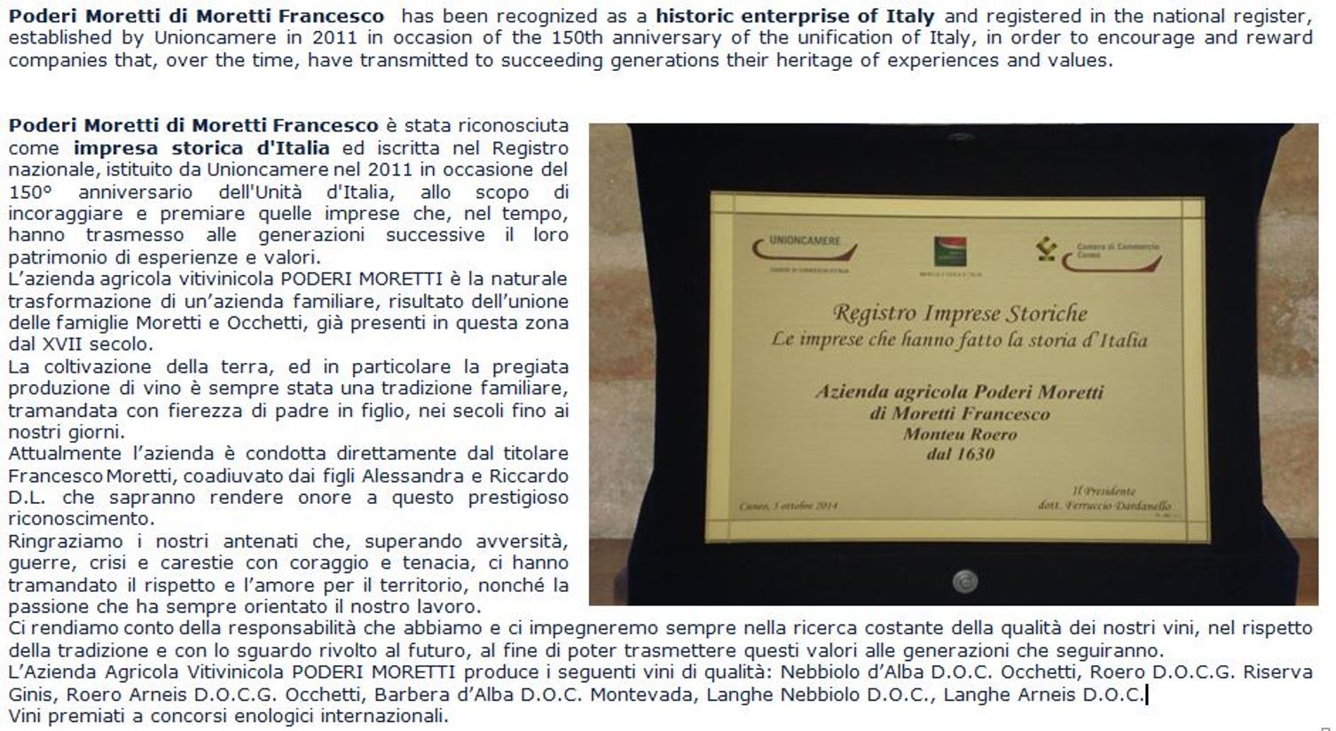 PODERI MORETTI offenes Weingut für Besuche und Weinproben wein von Alba, Langhe und Roero,  samstags und sonntags 2026 - Frazione Occhetti 15 e 40 Monteu Roero, Alba (CN) - Weinkeller nach Vereinbarung geöffnet. Dauer 2 Stunden. 
Der Weinkeller ist samstags um 10.30 Uhr und 15.00 Uhr, sonntags um 10.30 Uhr an folgenden T...
