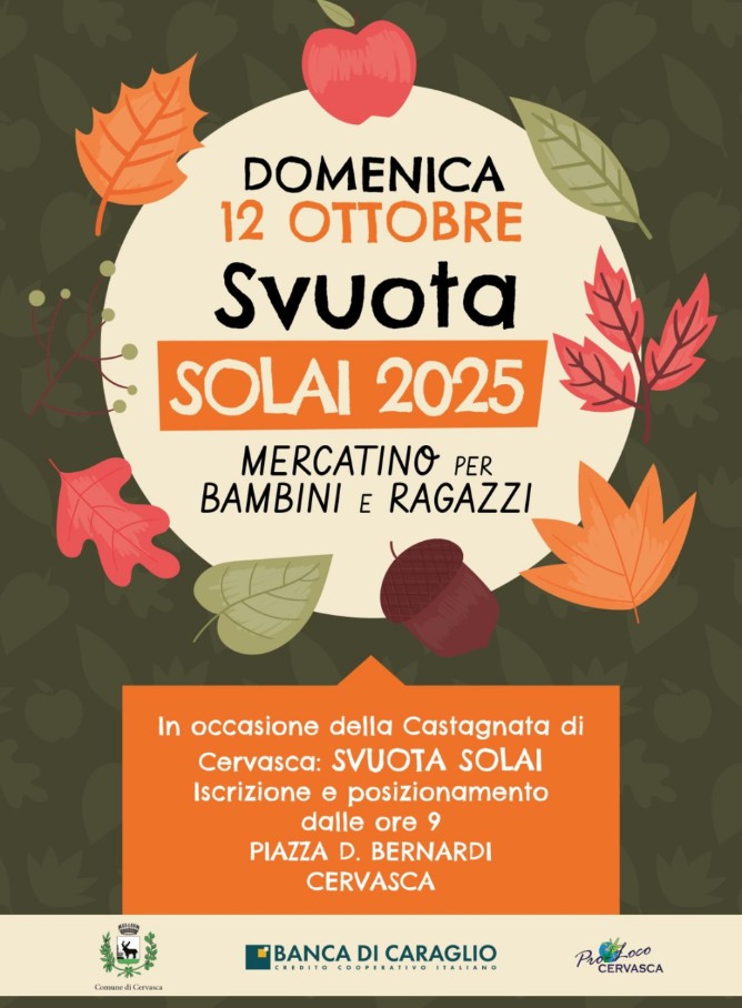 SAGRA DEI FUNGHI E DELLA CASTAGNA - centro, Cervasca (CN) - Cervasca in Festa: programma completo dal 10 al 12 ottobre
Dal venerdì 10 a domenica 12 ottobre, Cervasca si anima con un ricco calendario di eventi,...