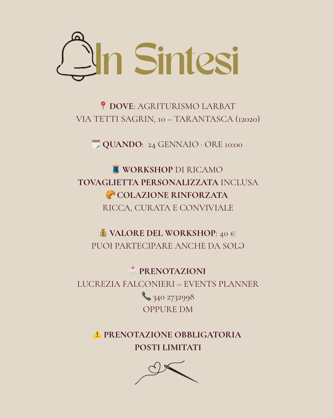 Buongiorno handmade - Crea la tua tovaglietta personalizzata - Agriturismo Larbat – Tarantasca, Tarantasca (CN) - Un mattino lento, fatto di ago e filo e una colazione da godersi senza fretta.Un evento pensato per chi ha voglia di fermarsi e creare la propria tova...