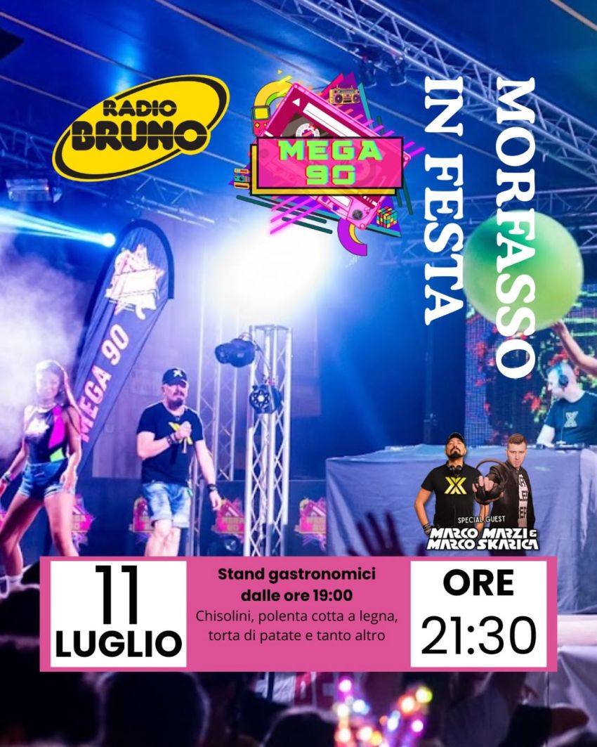MEGA 90 + Radio Bruno con Marco Marzi & Marco Skarica - Piazza Morfasso all'aperto, Morfasso (PC) - RADIO BRUNO arriva a Morfasso!Una serata speciale, un evento unico, una festa che farà storia.Venerdì 11 luglio una notte tutta da cantare e ballare s...