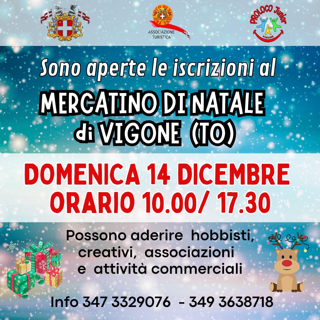 Mercatino di Natale Vigone - Via Umberto I, Vigone (TO) - ✨ MAGIA DI NATALE A VIGONE (TO) ✨
 
Il 14 DICEMBRE festa di Natale nel centro storico di Vigone (TO). Per l'occasione è previsto il consueto mercati...