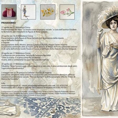 Presentazione della figura di Rosa Genoni - Centro citta', Imperia (IM) - MODA E RICAMI
strumenti di emancipazione, pace e libertà
Orari mostra: tutti i giorni 25 aprile - 25 maggio 2026
ore 10.30 - 18.30
Galleria Il Ron...