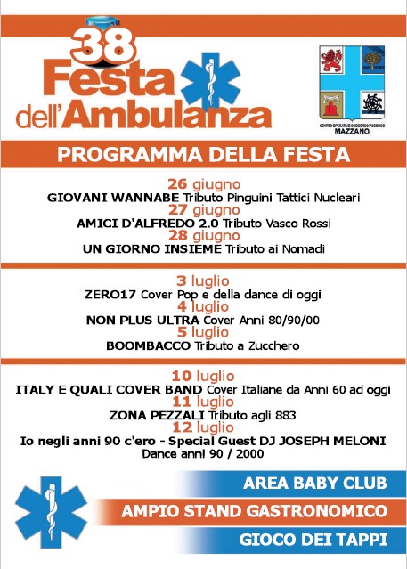 38ª Festa dell’Ambulanza del COSP Mazzano - Viale Mazzini 99 Molinetto di Mazzano (BS), Mazzano (BS) - Tre weekend di musica, cucina e solidarietà a Mazzano. Il Cosp di Mazzano si prepara a celebrare la 38ª edizione della tradizionale Festa dell’Ambulan...