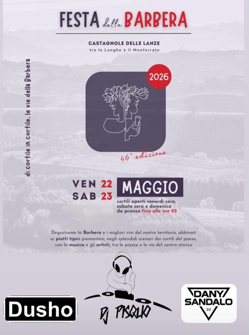 TOUR 2026 ELETTRAMUSIC - FESTA della BARBERA - Centro città, Castagnole delle Lanze (AT) - TOUR 2026 ELETTRAMUSIC🔊.Anche quest' anno, siamo nuovamente alla @festadellabarbera,2026 a Castagnole Lanze, Venerdì 22, e Sabato 23 Maggio,Festa di...