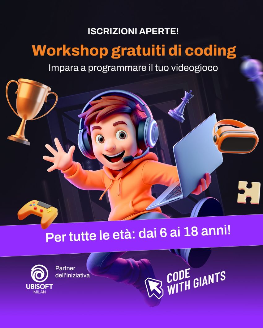 Code With Giants - workshop gratuiti di coding - Online, Milano (MI) - Code with Giants è un’iniziativa educativa gratuita di workshop online dedicati a bambini e ragazzi dai 6 ai 18 anni che vogliono scoprire il mondo de...