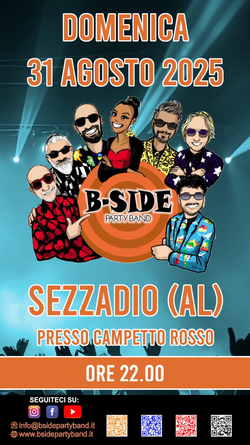 Bside Party Band live @ Sezzadio (AL) - Presso Campetto Rosso, Sezzadio (AL) - Musica, gusto e divertimento: la Bside Party Band chiude agosto in grande stile a Sezzadio! 
Il 31 agosto 2025, alle ore 22:00, la notte si accende a ...