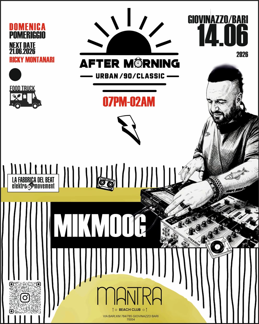 AFTER MORNING Urban / 90 / Classic Live - Via Bari KM 784/785 (Mantra Beach Club), Giovinazzo (BA) - AFTER MORNING 🌅 Urban / 90 / Classic Live @ Mantra Beach Club, GiovinazzoDomenica 14.06.2026 si riparte con il format che riporta in vita l’undergrou...