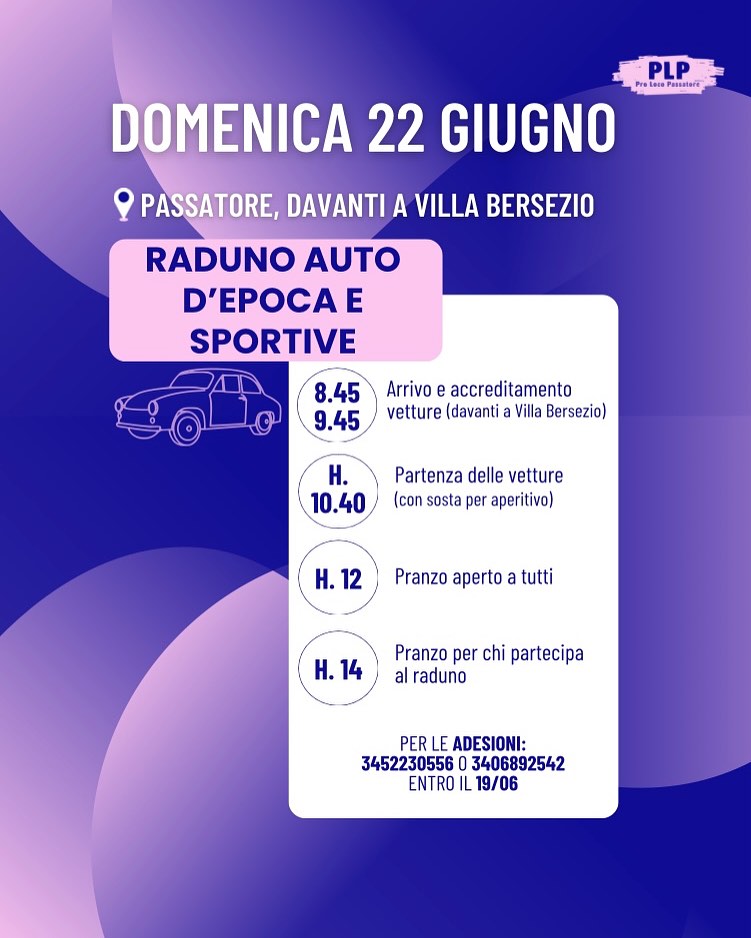 Raduno auto d'epoca e sportive - Passatore, Ex Sferisterio, Cuneo (CN) - 
 


Accendete i motori…💨 domenica mattina torna il raduno d’auto d’epoca e moderne 🏎️ e a seguire pranzo aperto a tuttiNel pomeriggio percorsi cicli...