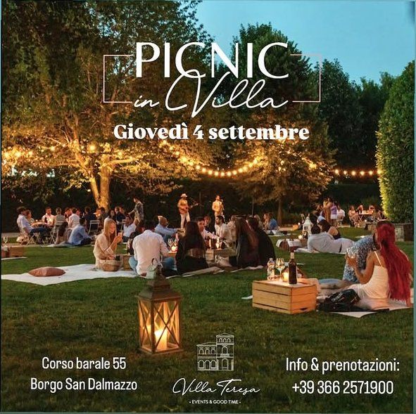 Picnic in Villa - Corso Barale 55, Borgo San Dalmazzo (CN) - Picnic in Villa: un’esperienza magica tra natura, eleganza e convivialità
📅 Segnate la data: giovedì 4 settembre dalle ore 19.00 torna l’appuntamento...