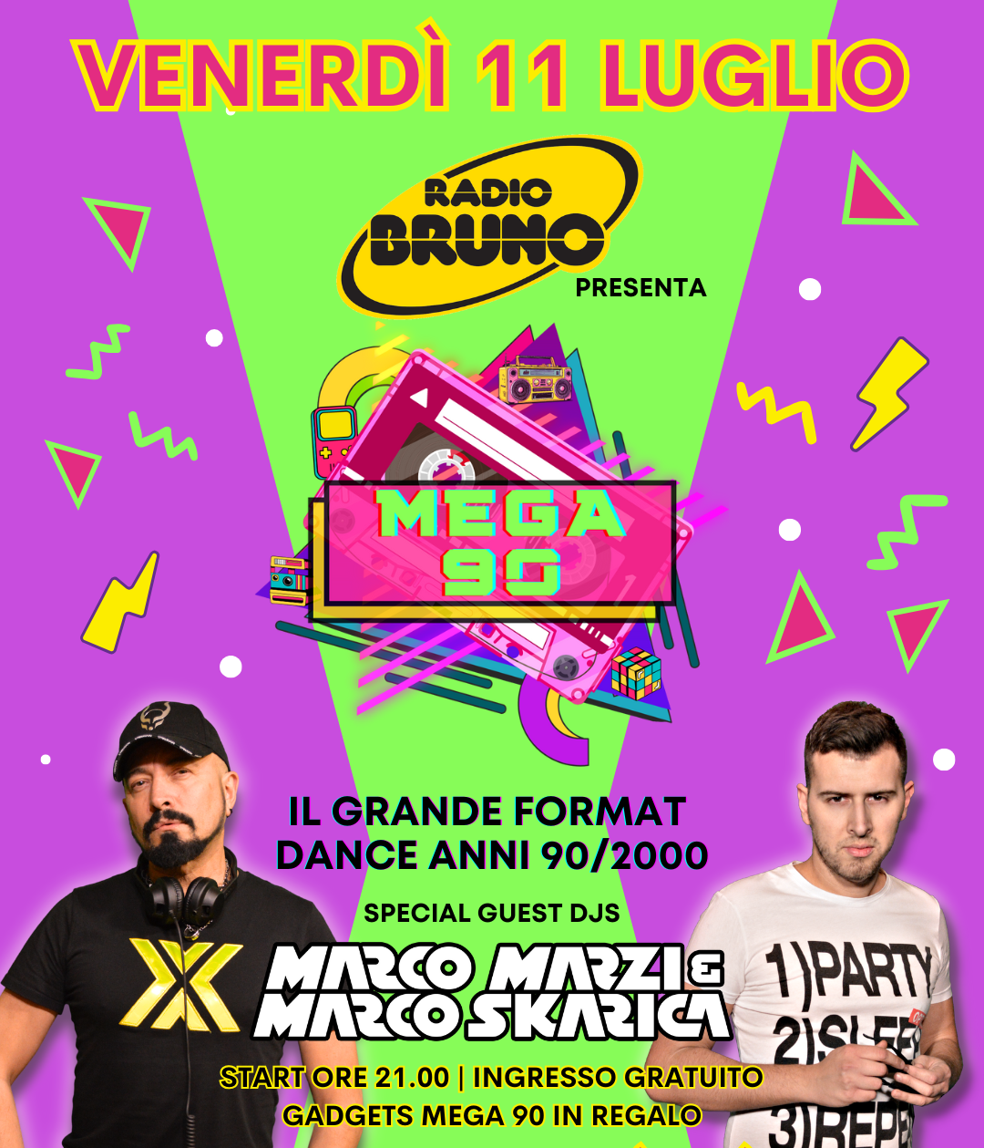 MEGA 90 + Radio Bruno con Marco Marzi & Marco Skarica - Piazza Morfasso all'aperto, Morfasso (PC) - RADIO BRUNO arriva a Morfasso!Una serata speciale, un evento unico, una festa che farà storia.Venerdì 11 luglio una notte tutta da cantare e ballare s...
