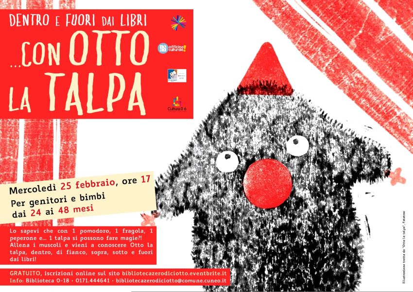 Dentro e fuori dai libri… con Otto la talpa (24-48 mesi) - Biblioteca 0-18, Cuneo (CN) - Laboratorio di lettura per genitori e bimbi dai 24 ai 48 mesi Mercoledì 25 febbraio, ore 17 > Biblioteca 0-18 di Cuneo (via Santa Croce 6) Lo sapevi c...