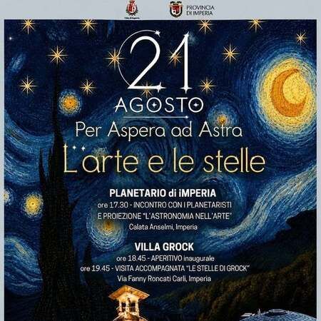 Incontri al Planetario - Planetario, Imperia (IM) - 21 agosto - Due appuntamenti, mille emozioni: alle 17,30, al Planetario di Imperia, sarà commentata la proiezione L'astronomia nell'arte. 
Al termine...
