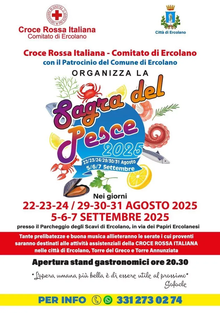Sagra del Pesce a Ercolano - Centro città, Ercolano (NA) - La “Sagra del Pesce” di Ercolano torna con tre weekend dedicati ai sapori del mare. Organizzata dalla Croce Rossa Italiana – Comitato di Ercolano, è o...