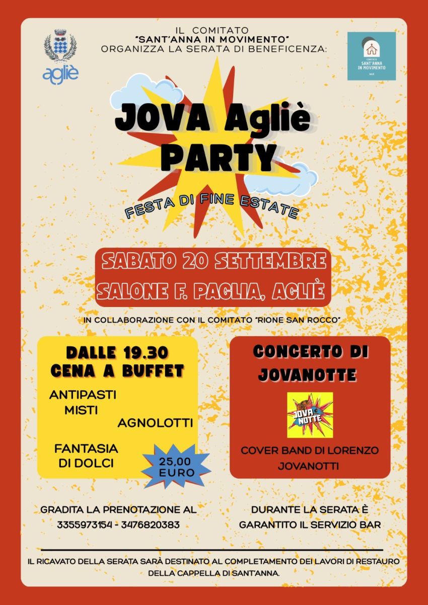 Jova Agliè party - festa di fine estate  - Strada per Bairo 1, Agliè (TO) - ⚡️Jova Agliè Party, sabato 20 settembre⚡️
 
🔊 Sabato, 20 settembre 
🌍Agliè, Salone F. Paglia 
 
La festa di fine estate più divertente in circolaz...
