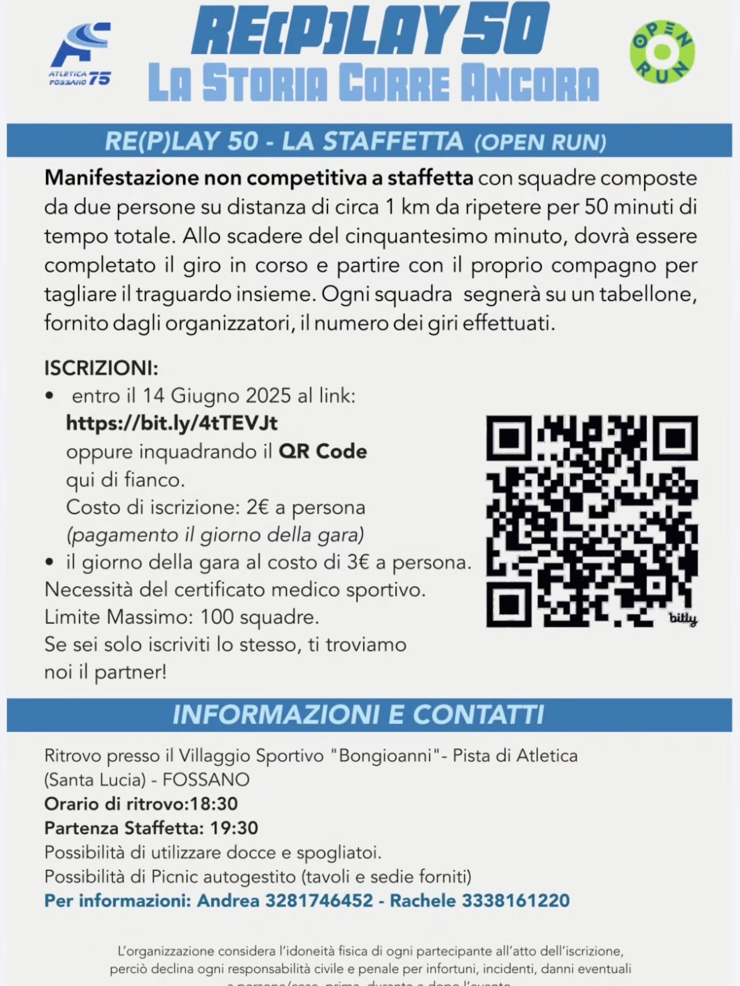 OPENRUN RE(P)LAY 50 - La storia corre ancora - Villaggio sportivo "Bongioanni" (pista atletica Santa Lucia), Fossano (CN) - LA STORIA CORRE ANCORA!!Rieccoci con il nostro appuntamento più atteso dell'anno!! Trovate il vostro compagno e venite al campo dell'Atletica Fossano...