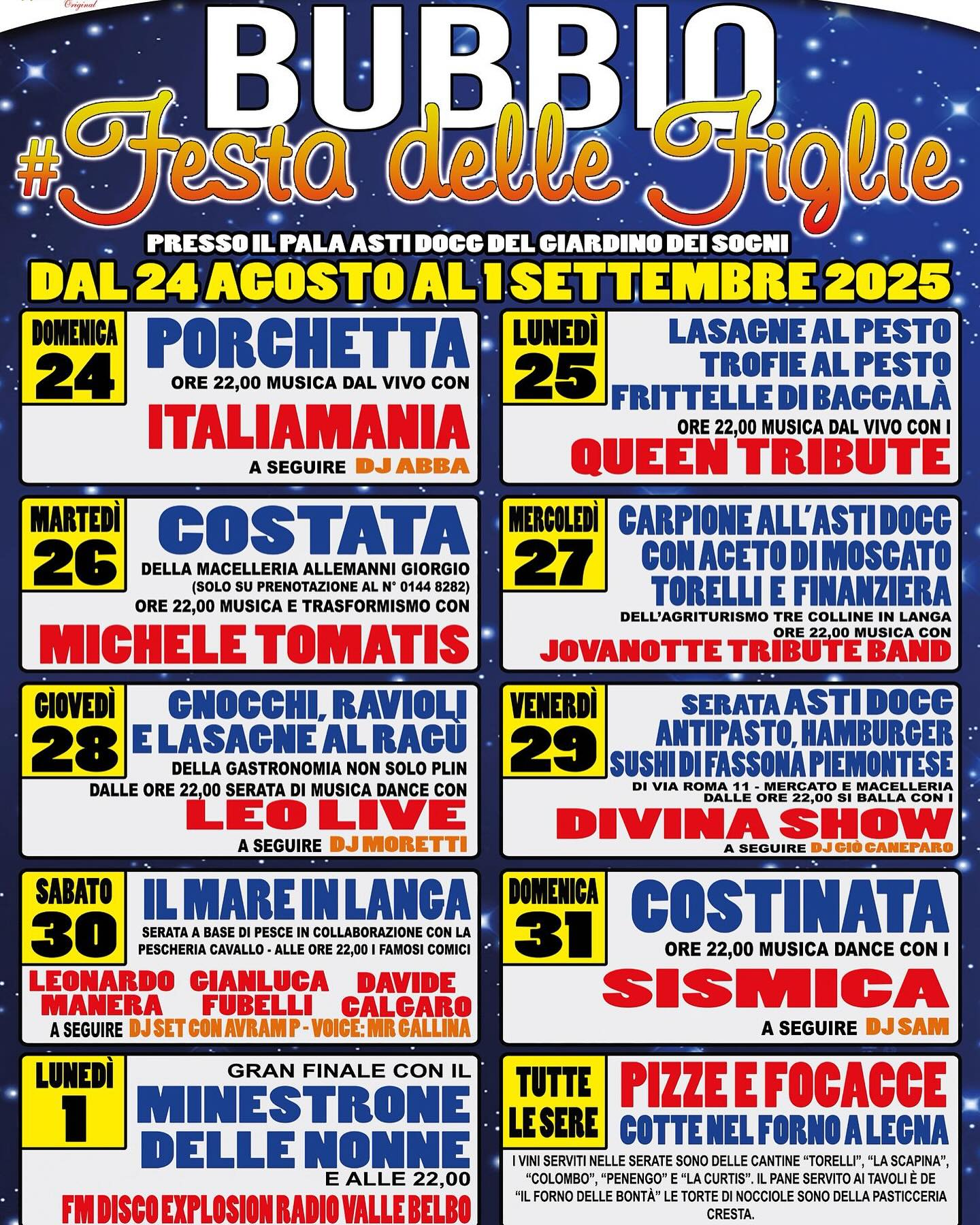 Festa delle Figlie - Centro città, Bubbio (AT) - Festa delle Figlie – Bubbio, 30 Agosto 2025Siamo entusiasti di annunciare uno degli eventi più attesi dell’estate: Festa delle Figlie - 30 agosto 2025...