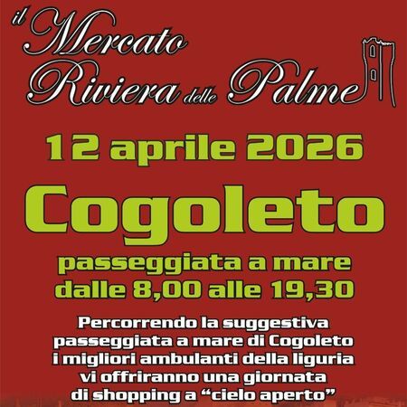Mercato Riviera delle Palme - Passeggiata sul lungomare, Cogoleto (GE) - Terza tappa del tour 2026 del Mercato Riviera delle Palme il 12 aprile 2026 a Cogoleto 🌊
Passeggiata sul lungomare dalle 8:00 alle 19:30
Attraversa...