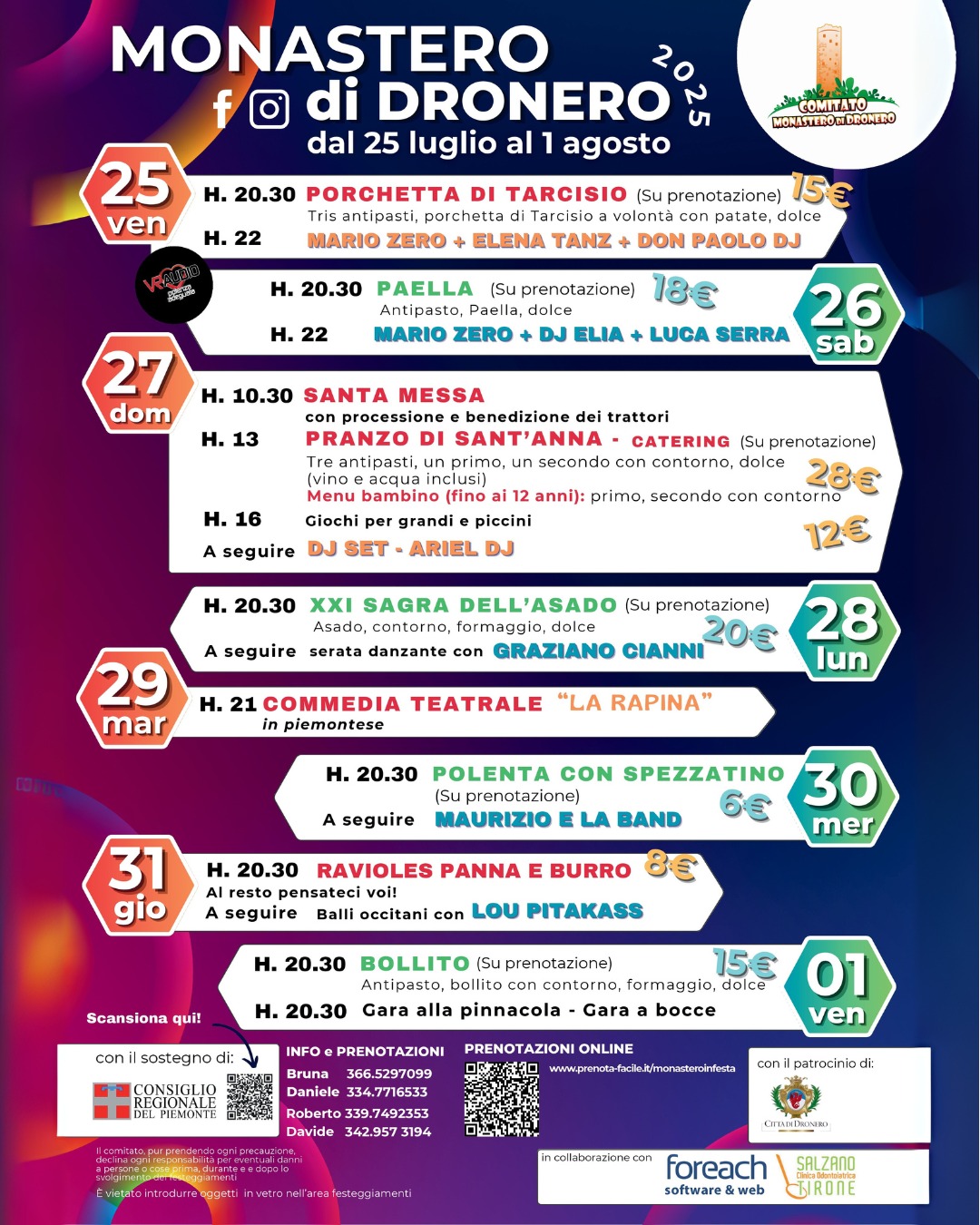 FRIDAY NIGHT  - MARIO ZERO, DON PAOLO, ELENA TANZ - SFERISTERIO MONASTERO DI DRONERO, Dronero (CN) - 🎉 VENERDÌ 25 LUGLIO 2025 – MONASTERO DI DRONERO 🎉📍 Presso il Comitato Monastero di Dronero

🍽 ORE 20:30 – CENA SU PRENOTAZIONEPreparati a deliziare...