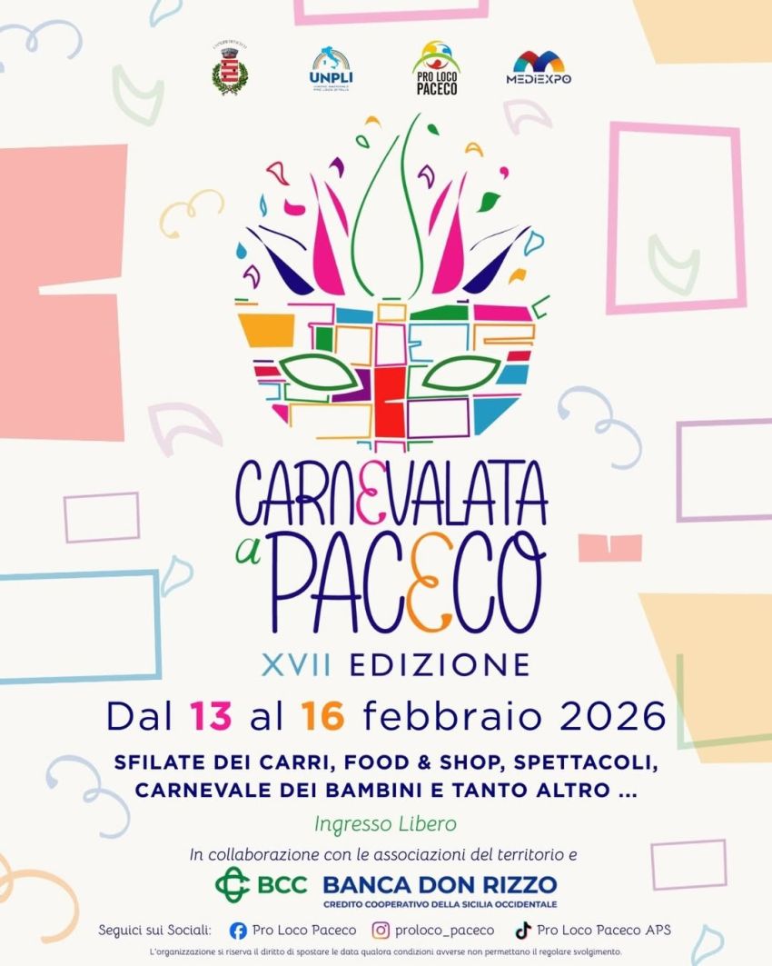 La Carnevalata a Paceco - Carnevale 2026 - Centro, Paceco (TP) - 🎉 È ufficiale! La Carnevalata a Paceco sta per tornare con la XVII edizione! 🎉Colori, musica, carri, maschere e tanta allegria stanno per invadere l...