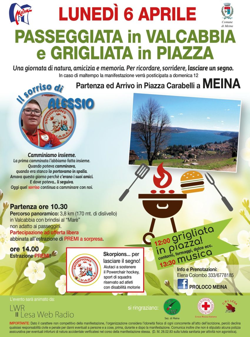 Passeggiata in Valcabbia e Grigliata in Piazza - Piazza Carabelli, Meina (NO) - Una camminata per ricordare, una grigliata per stare insieme, un gesto per lasciare il segno. 💪Lunedì 6 aprile a Meina (Piazza Carabelli) ti aspettia...