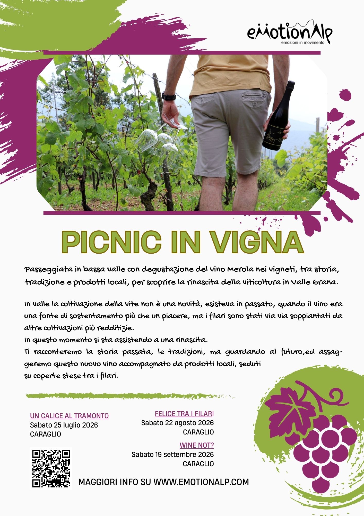 ESCURSIONI PIC NIC IN VIGNA - Felice tra i filari - Caraglio, Caraglio (CN) - 
🍇 𝗙𝗲𝗹𝗶𝗰𝗲 𝘁𝗿𝗮 𝗶 𝗳𝗶𝗹𝗮𝗿𝗶


𝘗𝘪𝘤 𝘯𝘪𝘤 𝘪𝘯 𝘷𝘪𝘨𝘯𝘢


 


📅 Sabato 22 agosto 2026


 


L'appuntamento è in Porta di Valle della Valle Grana al Filatoio di Ca...