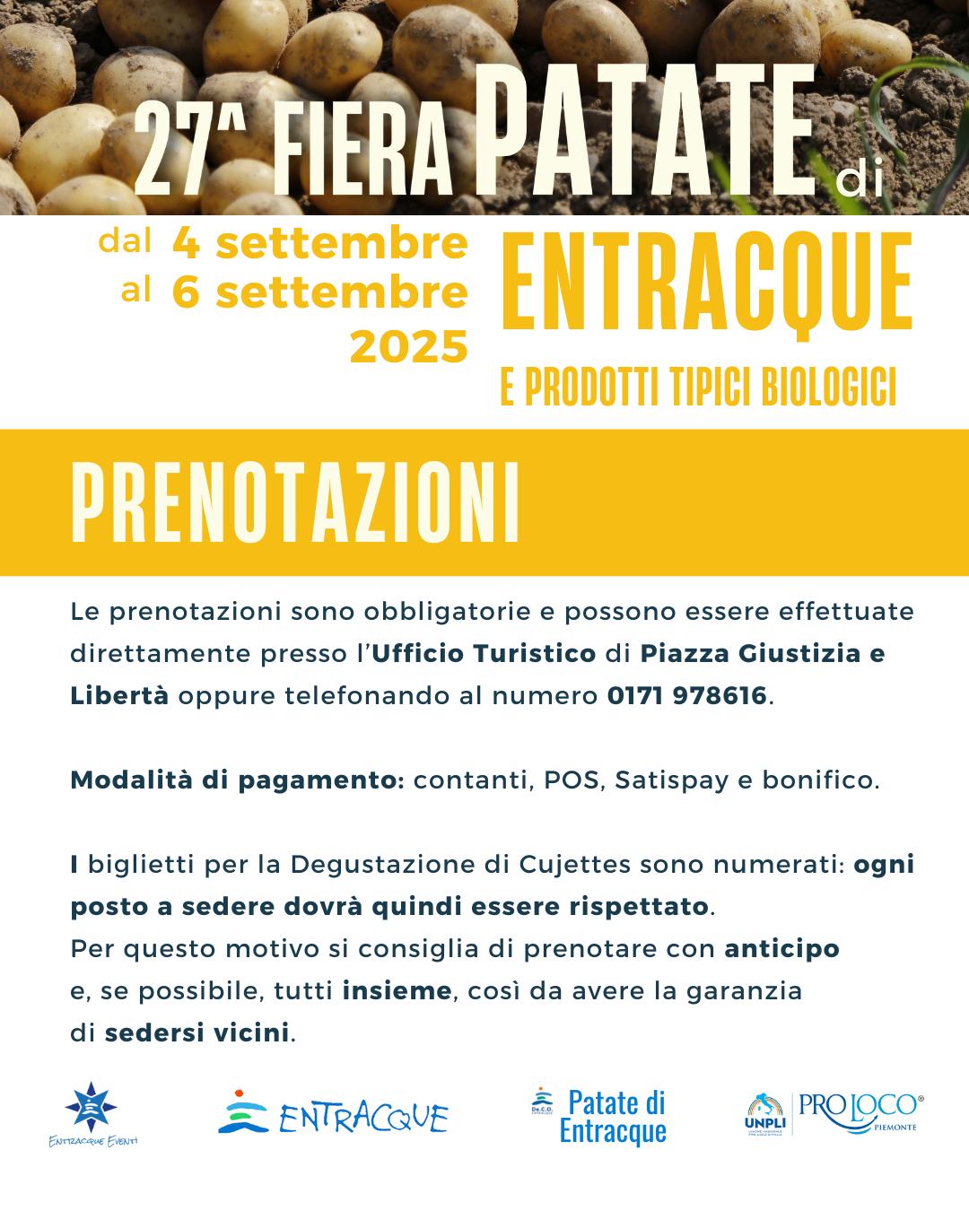 28ª Fiera della Patata di Entracque - Centro città, Entracque (CN) - 🥔 FINALMENTE CI SIAMO!Da domani sono aperte le prenotazioni per la 28ª Fiera della Patata di Entracque! 🎉Dal 4 al 6 settembre vi aspettiamo per tre...