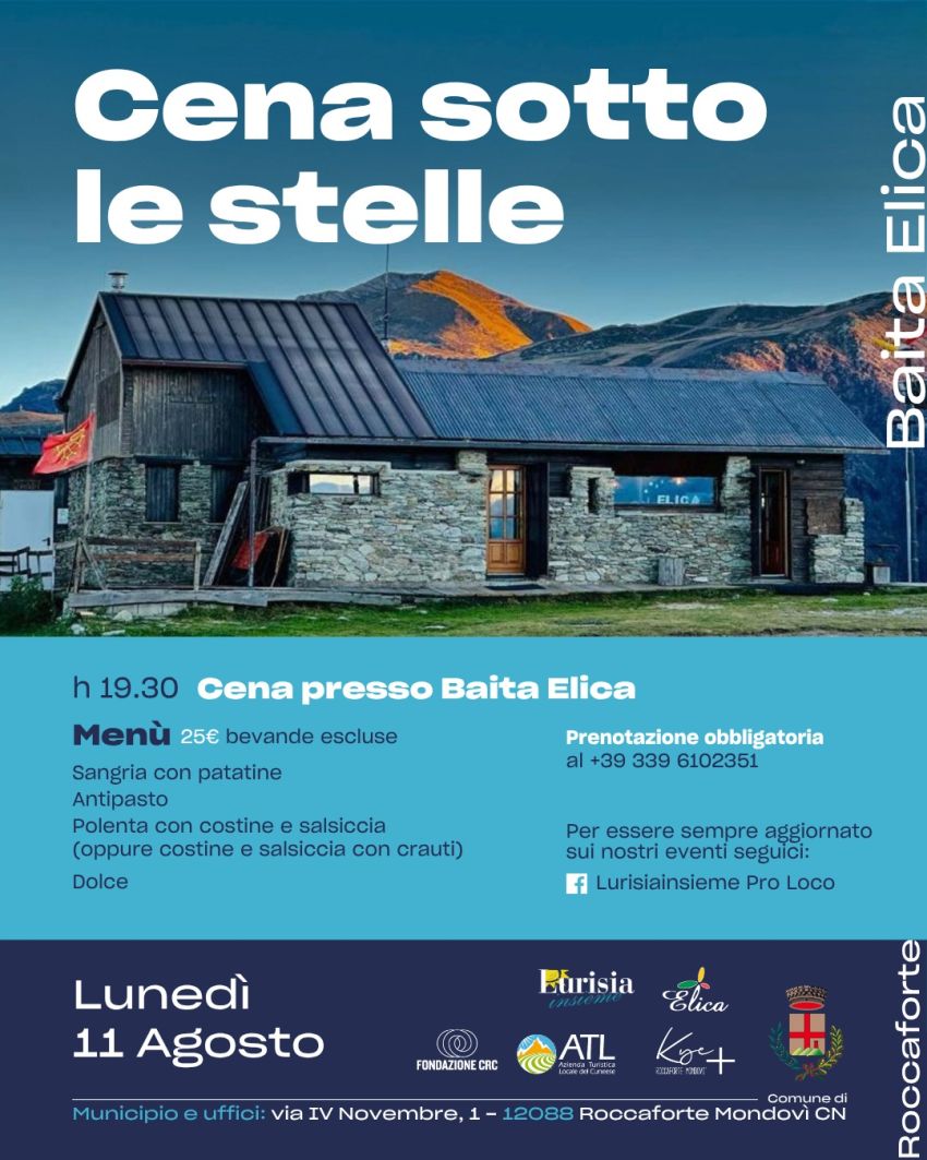 Cena sotto le stelle - Baita Elica, Roccaforte Mondovì (CN) - 