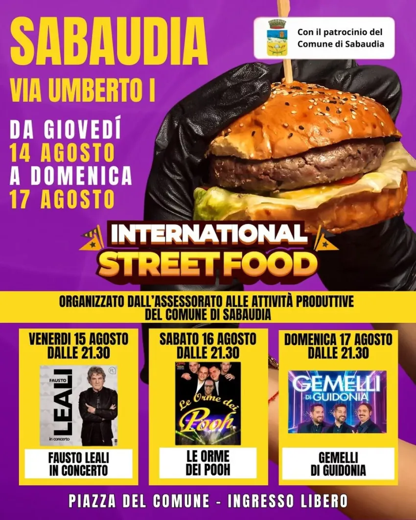 International Street Food a Sabaudia - Via Umberto I, Sabaudia (LT) - Dal 14 al 17 agosto 2025, Sabaudia si trasformerà in un grande palcoscenico del gusto: la celebre International Street Food, tra gli eventi enogastron...