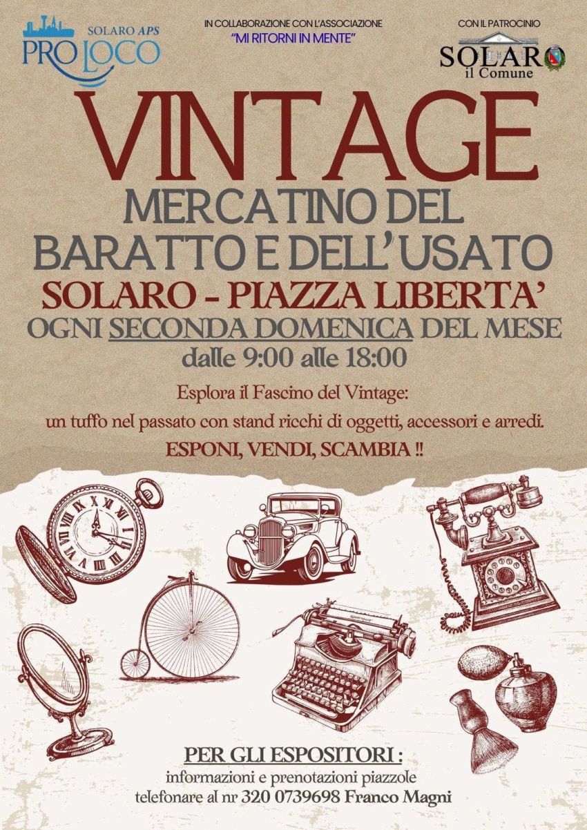 Mercatino Vintage del baratto e dell’usato -  Piazza Libertà, Solaro (MI) - 🌼✨ Come ogni seconda domenica del mese torna il nostro attesissimo Mercatino Vintage del Baratto e dell’Usato con oltre 50 bancarelle!!📍 Ti aspetti...