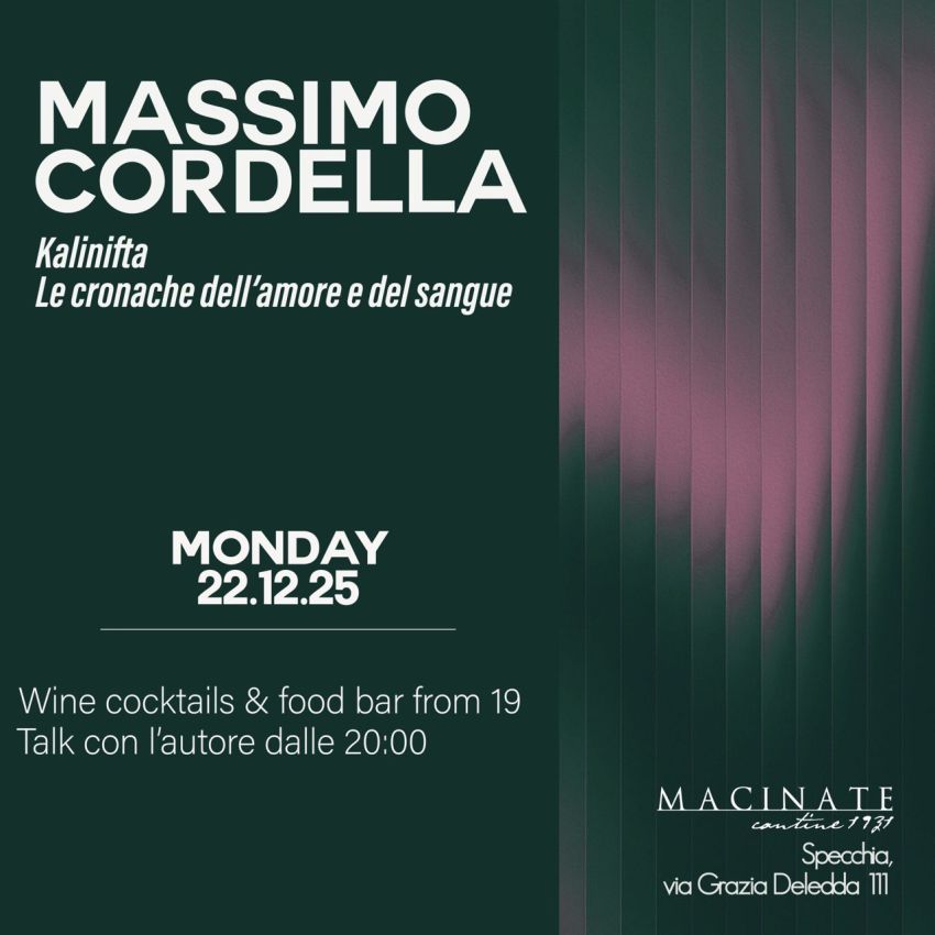 Le Cronache dell'Amore e del Sangue - Massimo Cordella - Massimo Cordella - Via Grazia Deledda 111 (Macinate Cantine 1931), Specchia (LE) - Capitolo III. 22 dicembre.
Una sera dedicata al racconto e alla memoria.
A Macinàte Cantine 1931 la presentazione del libro Kalinifta. Otranto, 1480...