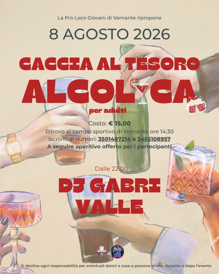 CACCIA AL TESORO ALCOLICA - Campo Sportivo, Vernante (CN) - 🚨🚨Sabato 8 Agosto a VernanteLa Pro Loco Giovani ripropone la CACCIA AL TESORO ALCOLICA 🗺️🍻Una sfida a squadre tra prove, indovinelli e bicchieri (t...