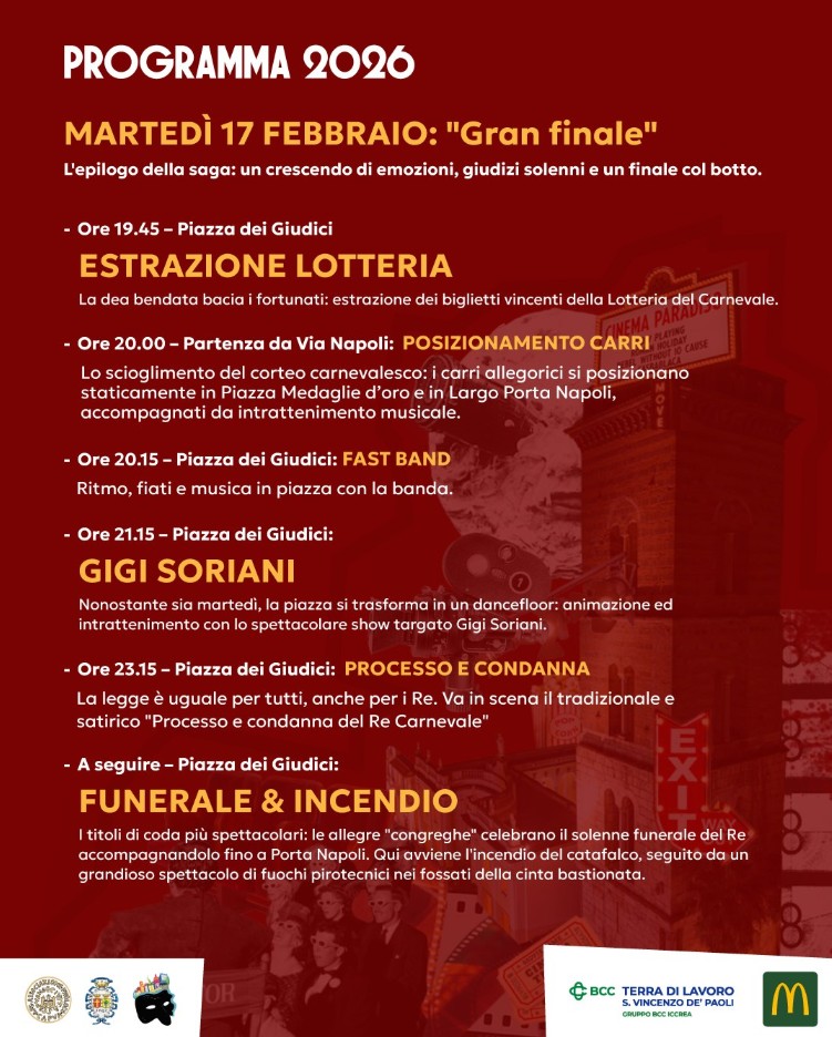 Carnevale di Capua 2026: Il Programma Completo della 139ª Edizione in Campania - Centro, Capua (CE) - Se cerchi l'evento più spettacolare del Carnevale in Campania, la destinazione è una sola: Capua. Torna la storica kermesse, una delle più antiche d'I...