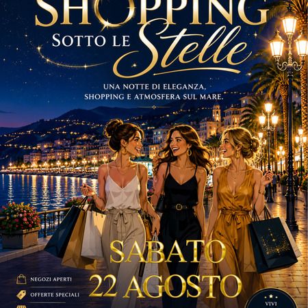 Shopping sotto le Stelle - pista ciclabile, Ospedaletti (IM) - Una serata di shopping e musica in riva al mare
NEGOZI APERTI
OFFERTE SPECIALI
BANCARELLE
ANIMAZIONE E MUSICA
MERCATO SERALE - SHOPPING - DIVERTI...