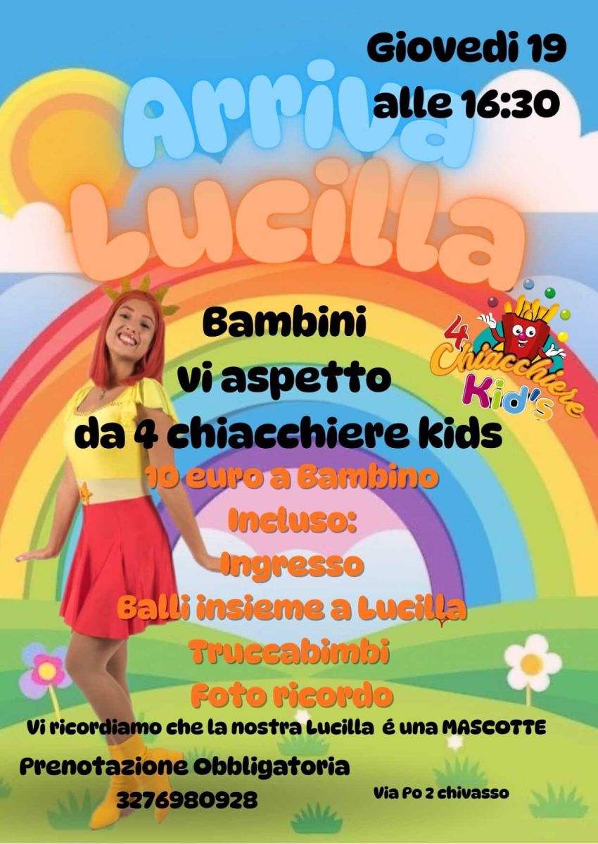 Lucilla Mascotte Party a Chivasso – Evento Bambini con Balli e Truccabimbi - 4 Chiacchiere Kids – Via Po 2, Chivasso, Chivasso (TO) - Save the Date!Giovedì 19 alle ore 16:30 arriva a Chivasso la festa più amata dai bambini: Lucilla Mascotte Party! 💃🕺
Un pomeriggio di divertimento d...