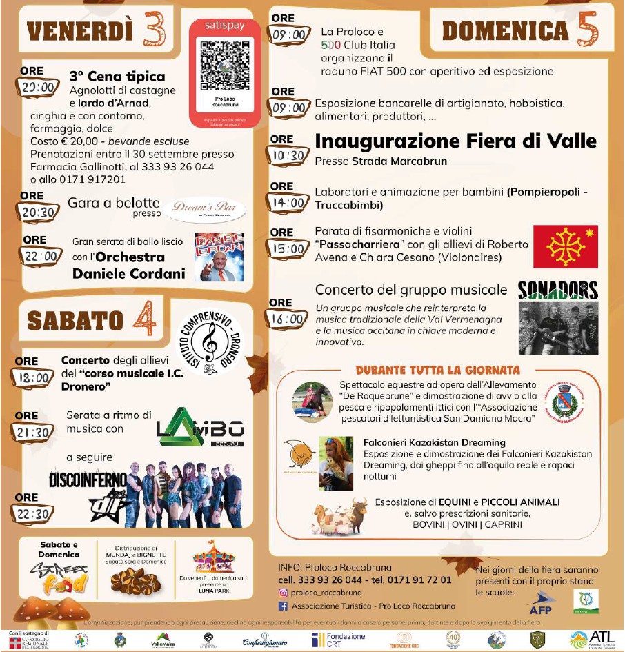 CASTAGNATA DI ROCCABRUNA - Centro, Roccabruna (CN) - Gran Castagnata e Fiera di Valle a Roccabruna 2025
La Gran Castagnata di Roccabruna torna anche quest’anno con un ricco programma di eventi, musica e...