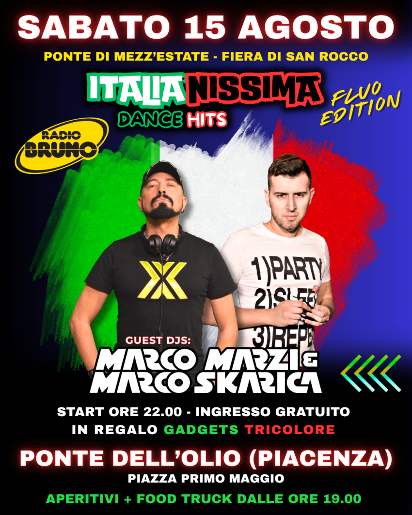 PONTE DI MEZZ'ESTATE 2026 - FERRAGOSTO ITALIANO CON MARCO MARZI & MARCO SKARICA - Piazza Primo Maggio, Ponte dell'Olio (PC) - 𝙋𝙊𝙉𝙏𝙀 𝘿𝙄 𝙈𝙀𝙕𝙕’𝙀𝙎𝙏𝘼𝙏𝙀 2026 - 𝙁𝙀𝙍𝙍𝘼𝙂𝙊𝙎𝙏𝙊 𝙄𝙏𝘼𝙇𝙄𝘼𝙉𝙊✨Il Ferragosto di Ponte sta arrivando!🗓️ 𝙎𝙖𝙗𝙖𝙩𝙤 15 𝙖𝙜𝙤𝙨𝙩𝙤 vi aspettiamo per vivere insieme il Ferragos...
