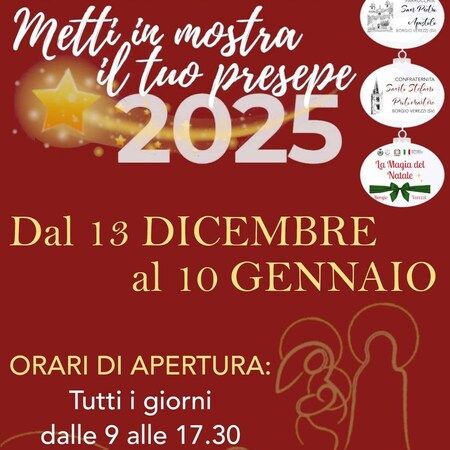 Esposzione Presepi - Santuario N.S. del Buon Consiglio, Borgio Verezzi (SV) - Aspettando il Natale... a Borgio Verezzi  
Dal 13 dicembre al 10 Gennaio - Santuario N.S. del Buon Consiglio 
METTI IN MOSTRA IL TUO PRESEPE   
Esp...