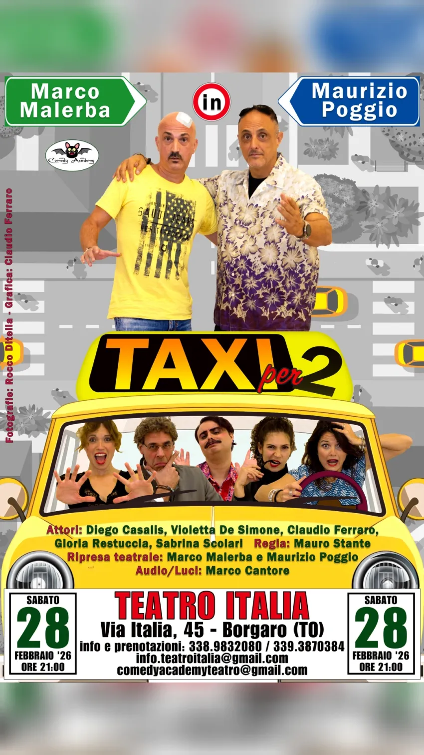 TAXI PER 2 - Teatro Italia - via Italia 45 Borgaro (To), Borgaro Torinese (TO) - 📌 Nuova data in programma di TAXI PER 2 🤩🎭
Una commedia che sta riscuotendo grande successo tra il pubblico; dove scambi di persona, ritmi mozzafia...