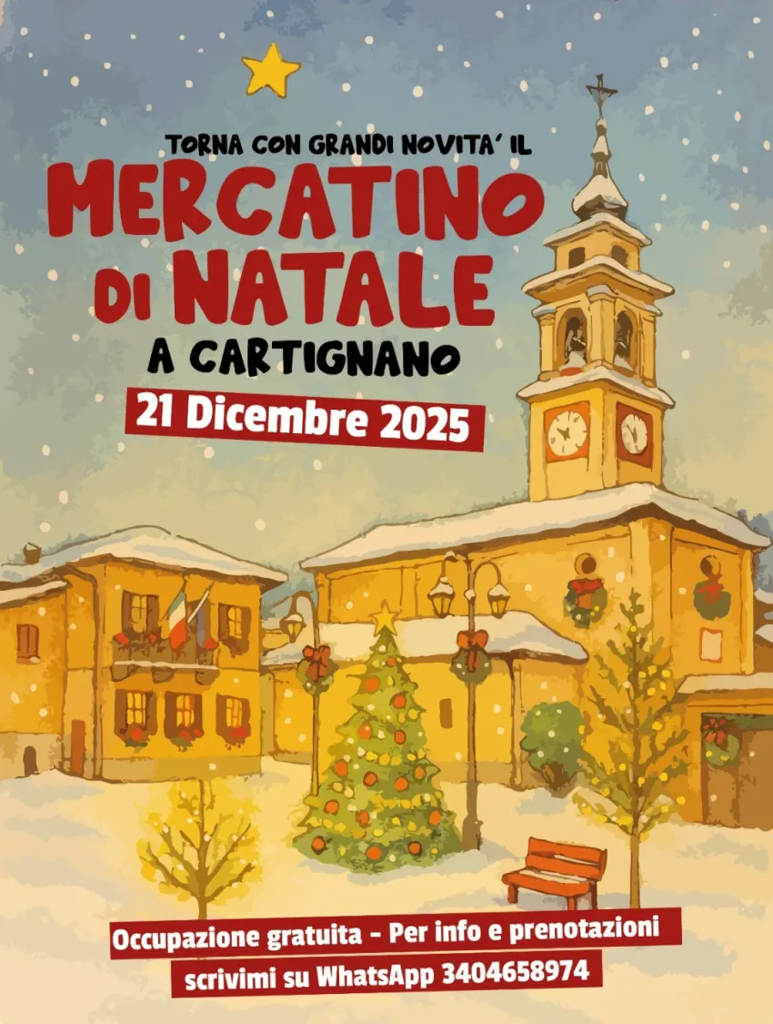 MERCATINO DI NATALE - Centro, Cartignano (CN) - 🎄 Mercatino di Natale a Cartignano – Domenica 21 Dicembre 2025
✨ Il Natale arriva a Cartignano! ✨Domenica 21 dicembre, vivi la magia delle feste ne...