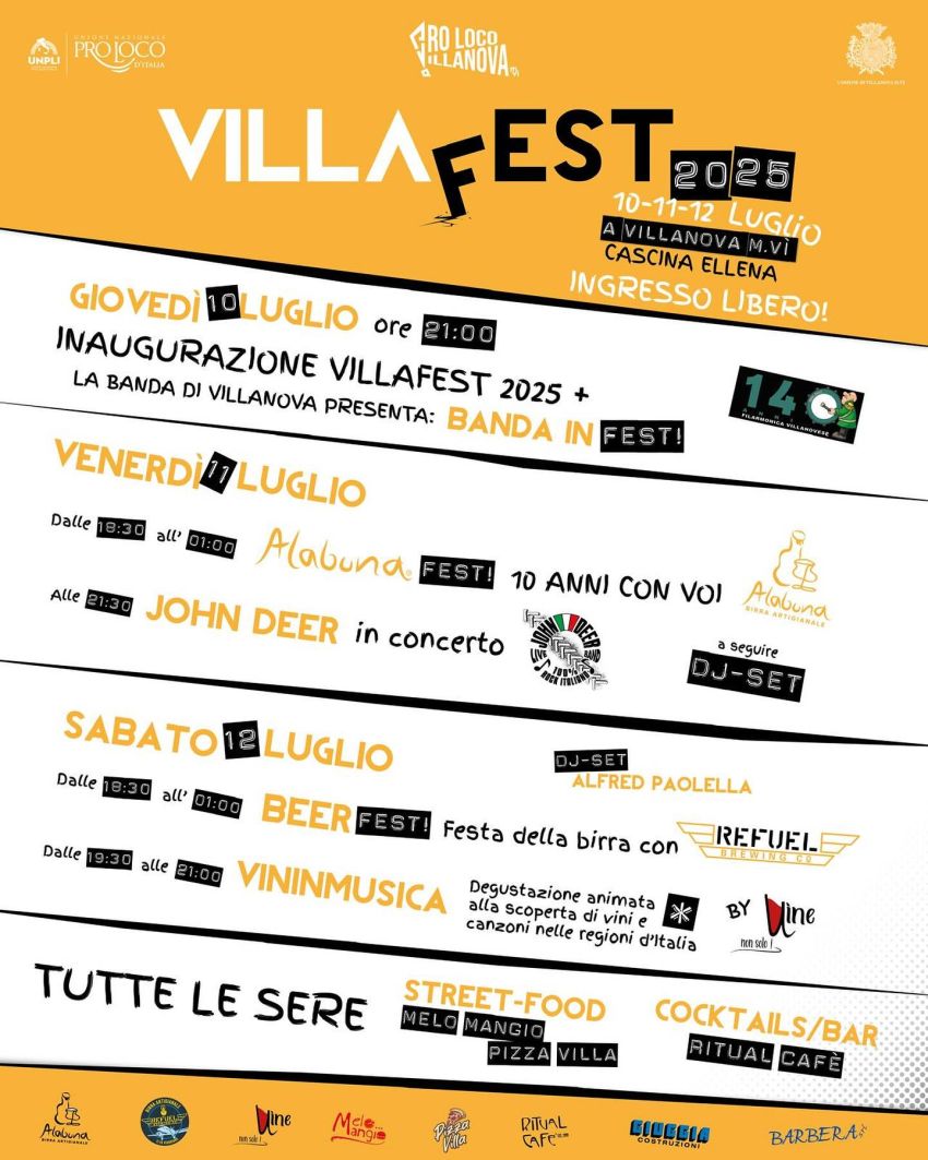 VILLAFEST 2025 - Piazza Filippi (Cascina Ellena), Villanova Mondovì (CN) - Siamo ancora in clima Palio ma già pensiamo al nostro prossimo evento!Torna a Villanova il VILLAFEST, manifestazione giunta alla terza edizione, che s...