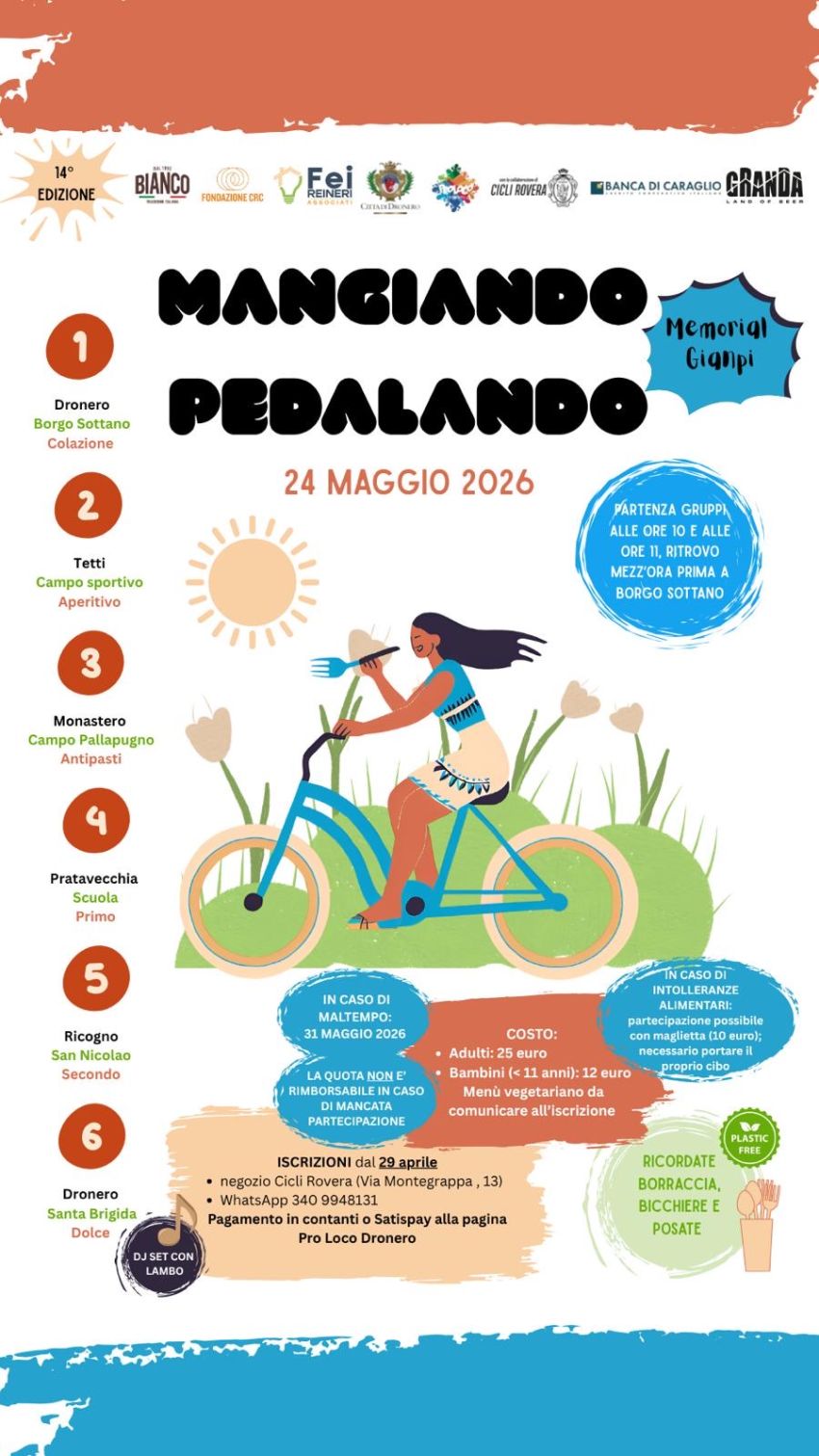 MANGIANDO PEDALANDO - Piazza Santa Brigida, Dronero (CN) - 🚲🍴bici + cibo, la nostra combo preferita💥
Il 24 maggio torna la Mangiando Pedalando, ormai alla sua quattordicesima edizione😍
E quando il giro fin...