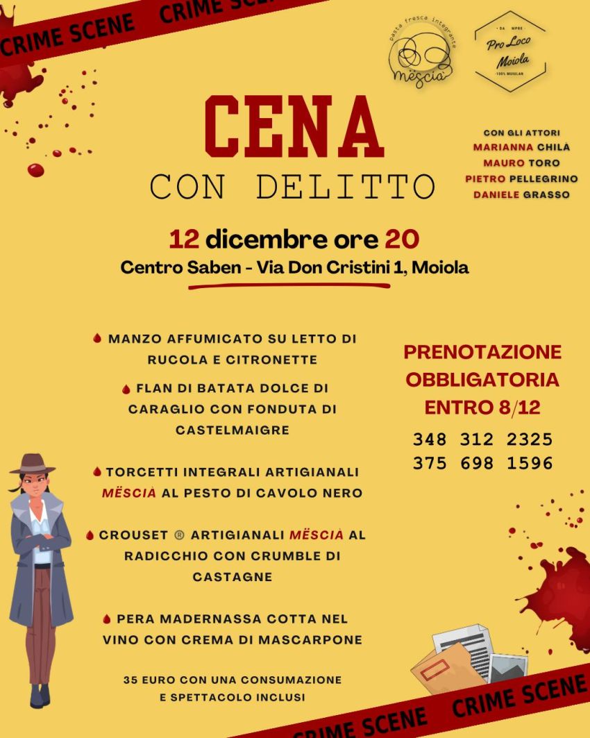 CENA CON DELITTO - Via Don Cristini 1 (Centro Saben), Moiola (CN) - 
 


‼️ SAVE THE DATE ‼️Venerdì 12 vi aspettiamo al Pastificio Mësciá per un’imperdibile Cena con delitto 🕵🏻A breve tutte le info per partecipare!@pr...