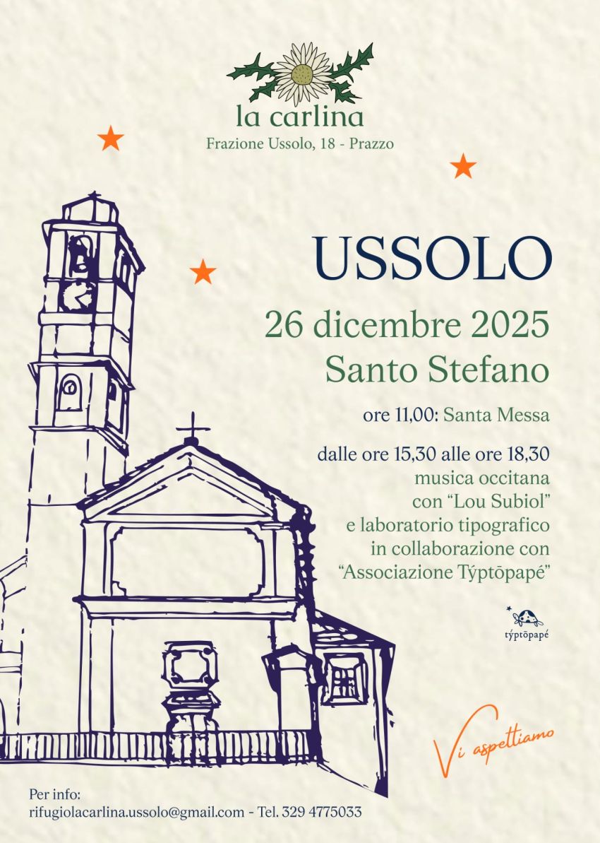 Santo Stefano  - Frazione Ussolo 18, Prazzo (CN) , Prazzo (CN) - Un pomeriggio in Alta Valle Maira per festeggiare Santo Stefano e prepararci al nuovo anno! ✨
Verrà svolto un laboratorio tipografico, il quale sarà...