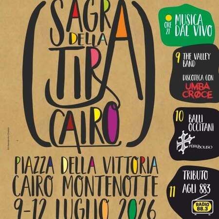 Sagra della Tira - Centro citta', Cairo Montenotte (SV) - 🎉 Torna la Sagra della Tira a Cairo Montenotte!
Dal 9 al 12 luglio 2026 ci troviamo in Piazza della Vittoria per quattro serate di festa, musica e s...