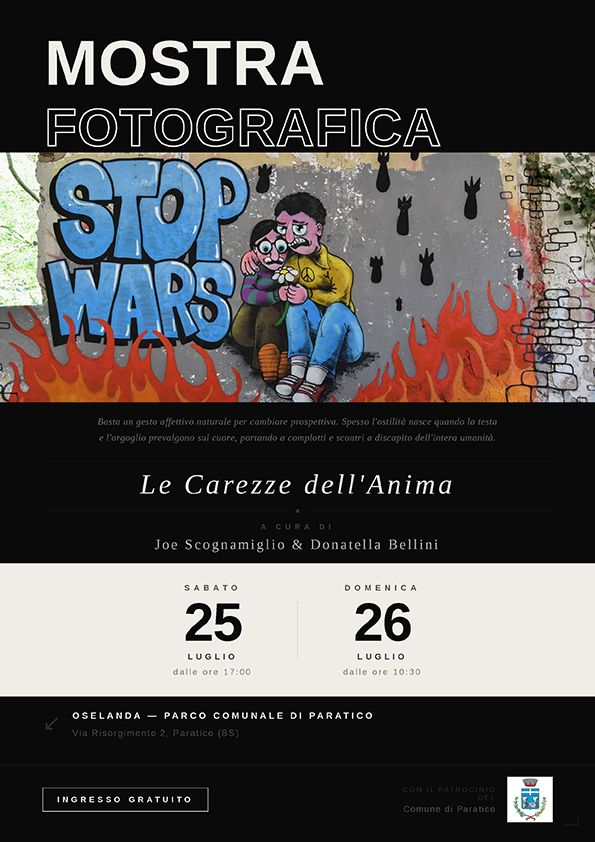 Le carezze dell'anima 2026 - Via Risorgimento 2 , Paratico (BS) - “Le carezze dell’anima 2026”: la fotografia come resistenza pacifica a Paratico (BS)
 
 Giuseppe Scognamiglio e Donatella Bellini presentano 27 scatti...