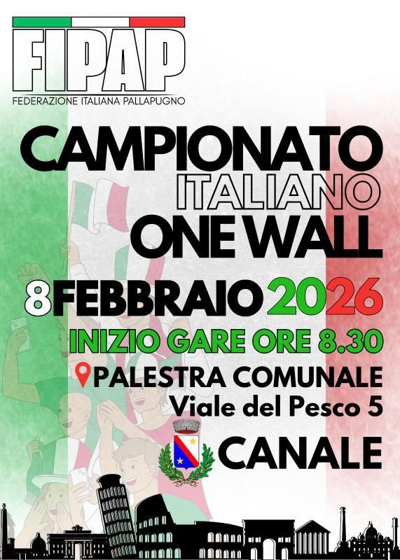 Campionato Italiano One Wall 2026: Appuntamento a Canale l'8 Febbraio - Palestra Comunale - Viale del Pesco 5, Canale (CN), Canale (CN) - Il grande sport sbarca in Piemonte. La FIPAP (Federazione Italiana Pallapugno) ha ufficializzato le date per il prestigioso Campionato Italiano One Wa...